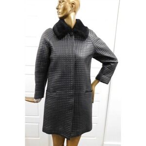 Istante by Versace Black Quilted Leather Faux Fur Collar Coat‎ sz 4